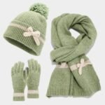 Cozy 3pcs knit set: pom beanie, scarf & touchscreen gloves - Image 3