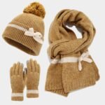Cozy 3pcs knit set: pom beanie, scarf & touchscreen gloves - Image 5