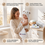 Soft bamboo hooded baby bath towel with cute bear ears - Image 2