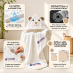 Soft bamboo hooded baby bath towel with cute bear ears - Image 4